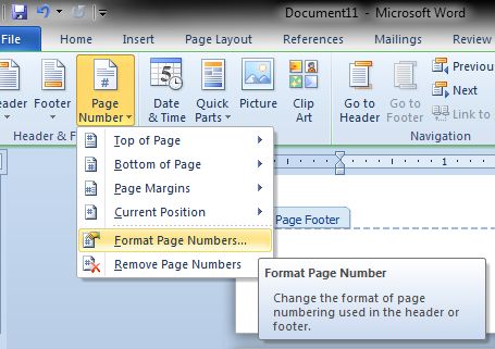 Inserting page numbers in word